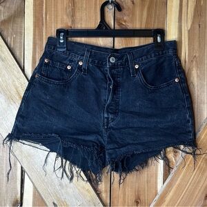 Levi's 501 Shorts Black Denim Jean Button Fly High Rise Size 28